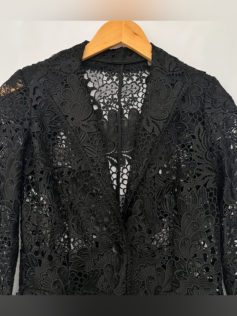 Elie Tahari Floral Crochet Lace Blazer Modern Unlined Pockets Size 0 Black - Picture 2 of 16